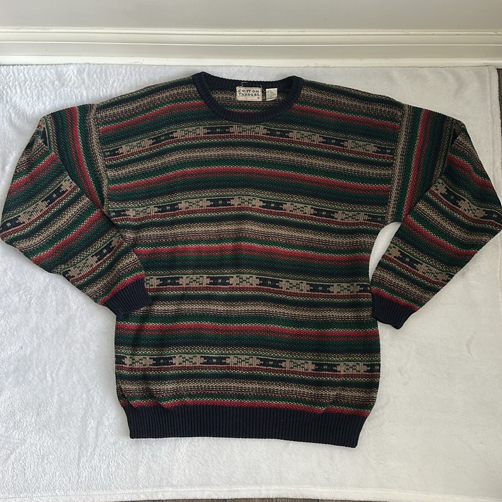 Vtg Cotton Traders‎ 90s Southwestern Fair Isle Grandpa Crew Neck Knit Sweater 1X